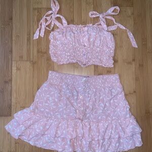 Pink floral crop top and skirt set